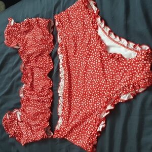 Shein red polka dot 2 piece swim suit